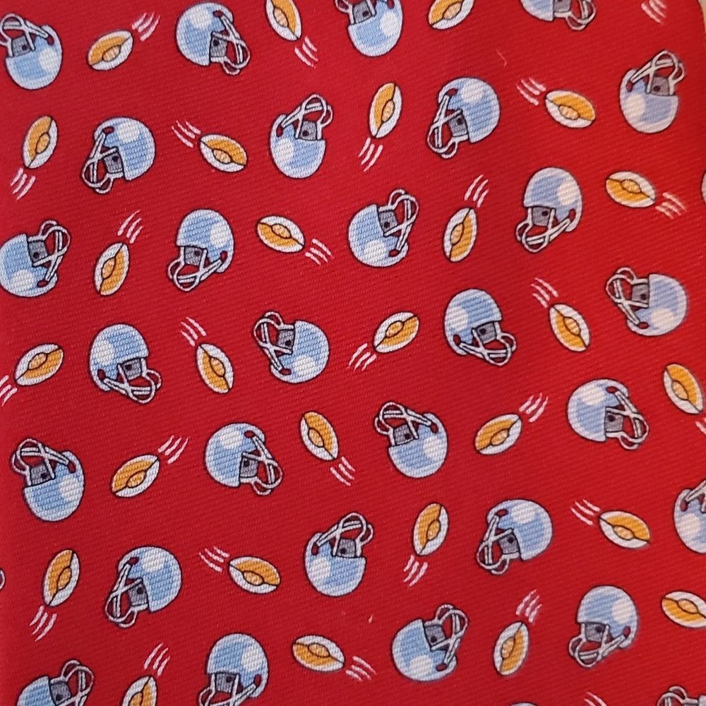 NWT GRANT THOMAS SILK MEN'S TIE FOOTBALL HELMETS RED ORANGE GRAY